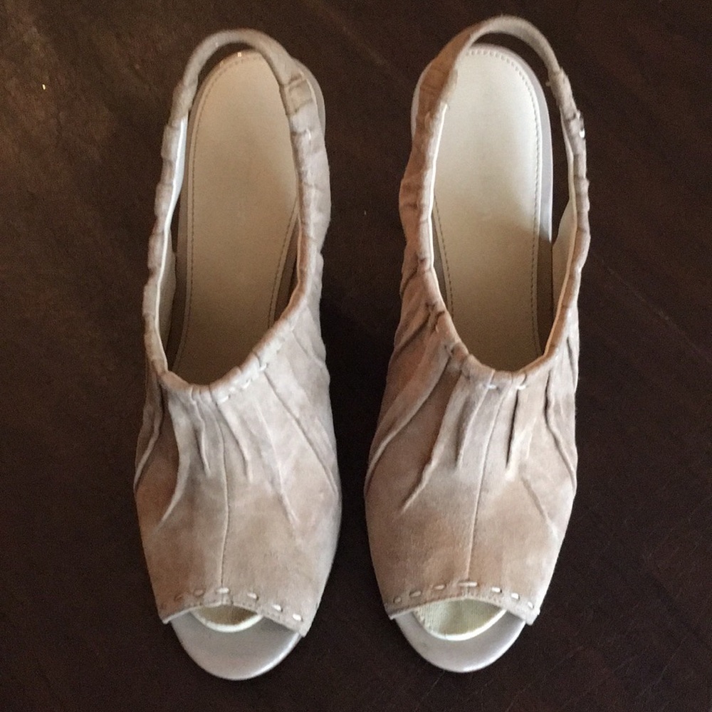 Calvin Klein Kid Suede Slingback Peep Toe Heels
